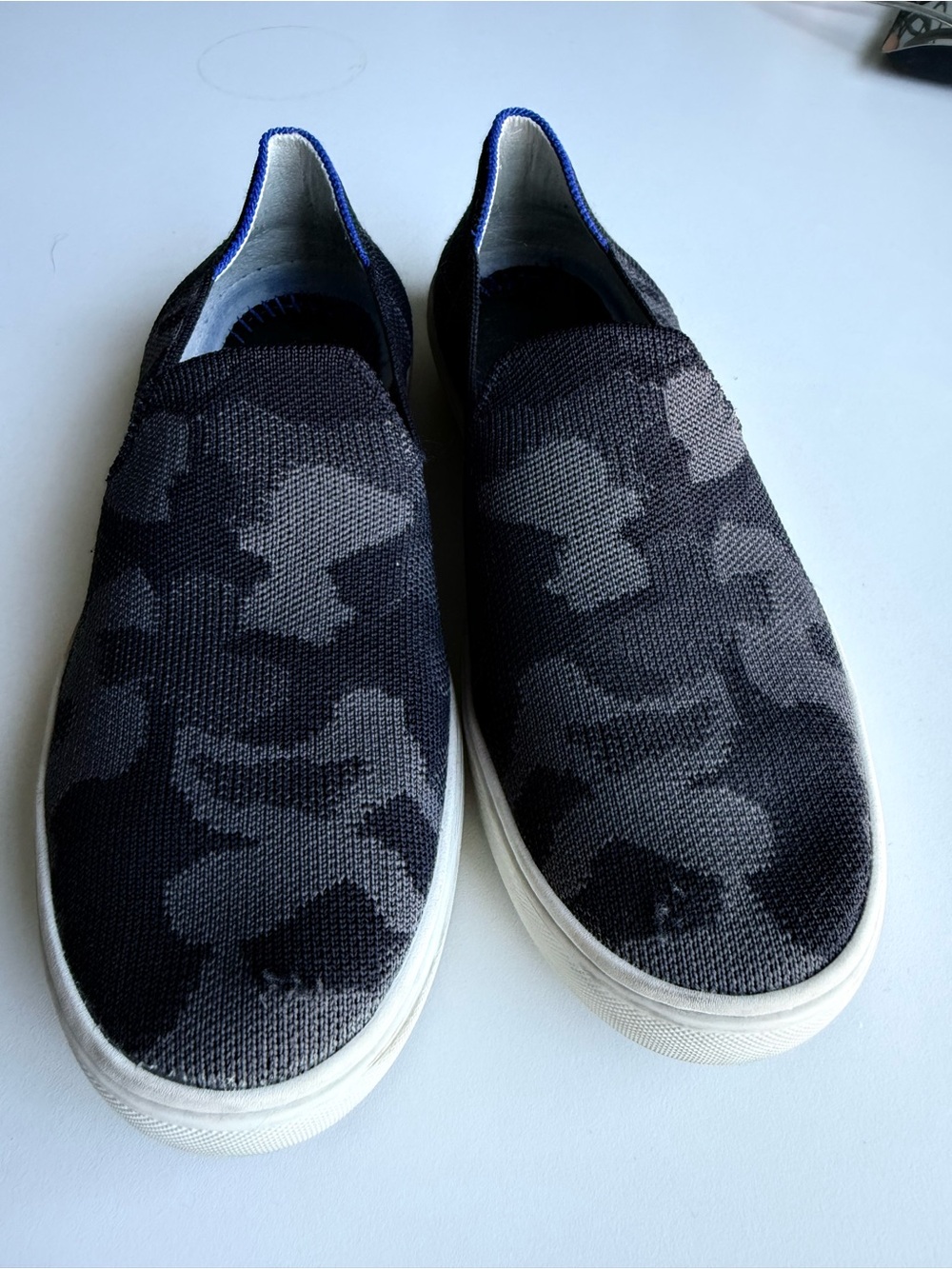 Rothy’s Slip-On Knit Sneakers - Black & Gray Camouflage 7.5